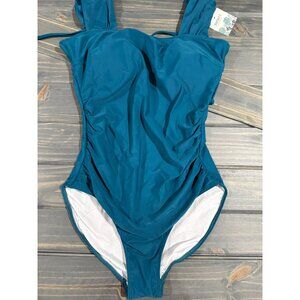 Womens Teal One-Piece Swimsuit With Ruched Design L By B2Prity